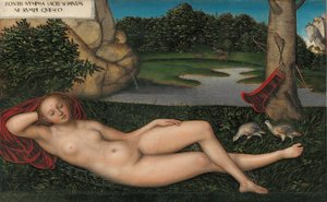 Németül:  Quellnymphe A nimfa a szökőkútnál alkotó: Lucas Cranach the Elder