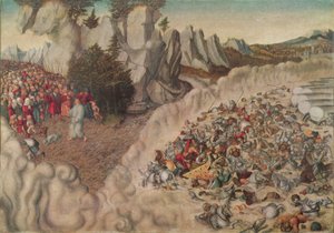 Német: Zug der Israeliten durch das Rote Meer (Untergang des Pharao) A fáraó seregei elmerültek a Vörös-tengerben. alkotó: Lucas Cranach the Elder