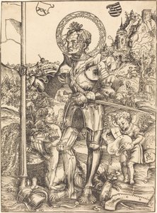 Szent György áll, két angyallal alkotó: Lucas Cranach the Elder