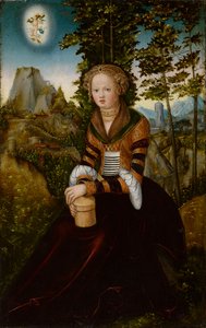 A Magdolna egy fa előtt ülve alkotó: Lucas Cranach the Elder
