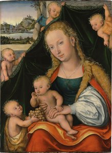 Német: Madonna und Kind mit dem Johannesknaben und Engeln A Szűzanya és a Gyermek a csecsemővel Keresztelő Szent János és az angyalok alkotó: Lucas Cranach the Younger