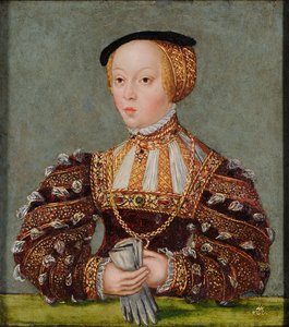 Lengyel: Habsburg osztrák Erzsébet portréja (1526-1545), Augustus Zsigmond első felesége, Ausztria Erzsébetje. alkotó: Lucas Cranach the Younger