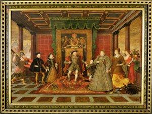 VIII. Henrik családja: A Tudor örökösödés allegóriája, 1572 körül (olaj, tábla)