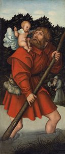Szent Kristóf, aki a gyermek Krisztust hordozza; és Mihály arkangyal, aki az igazságosság mérlegét tartja (olaj a panelen)