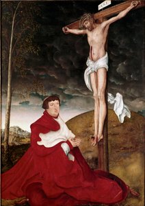Albert von Brandenburg bíboros imádja a feszületet Lucas Cranach idősebb (1472-1553) festménye alkotó: Lucas the Elder Cranach