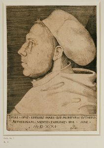 Luther Márton orvosi sapkával. Metszet ... (metszet) alkotó: Lucas the Elder Cranach