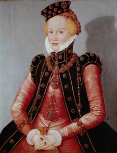Lady portréja, fiatal nő gazdagon öltözött, kalapot és ékszer díszítést visel. Idősebb Lucas Cranach (1472-1553) festménye Dim. 87 x 69 cm München Alte Pinakothek alkotó: Lucas the Elder Cranach