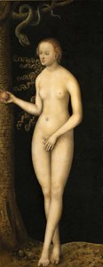 Reneszánsz: Az ember bukása: Eve par Cranach, Lucas, az idősebb (1472-1553), kb. 1510-1520. Olaj, fa alkotó: Lucas the Elder Cranach