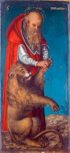 ""Szent Jeromos"" Lucas Cranach idősebb (1472-1553) festménye - 1515 - Olaj, fa Mérete 24,5x11,5 cm Művészettörténeti Múzeum, Bécs alkotó: Lucas the Elder Cranach