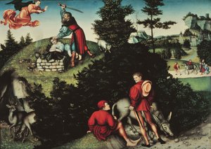 Izsák áldozata (olaj a panelen) alkotó: Lucas the Elder Cranach