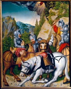 Megtérés a damaszkuszi úton (Szíria). (A megtérés a damaszkuszi úton). Tarzusi Szent Pál (Saul) (8-67 körül). Lucas Cranach ifjabb (1515-1586) festménye, olaj, fa. német művészet