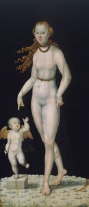 Vénusz és Ámor, táblára festve alkotó: Lucas the Younger Cranach