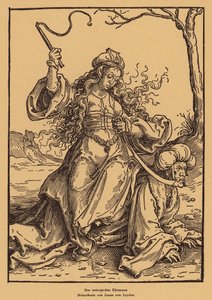 A leigázott férj (fametszet) alkotó: Lucas van (after) Leyden