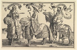 Akház, Ezékiás, Manasszes, Izrael tizenkét királyából, kb. 1520. alkotó: Lucas van Leyden