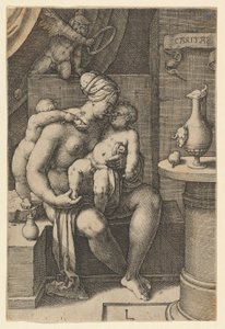 Jótékonyság, A hét erény című sorozatból, 1530. alkotó: Lucas van Leyden
