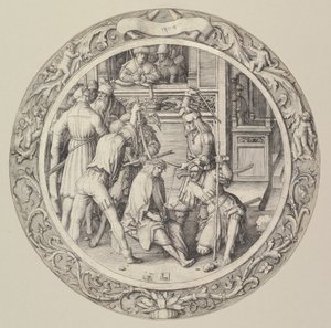 A tövisekkel megkoronázott Krisztus, a Körpassióból, 1509. alkotó: Lucas van Leyden