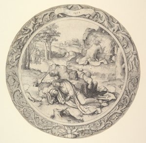 Krisztus az Olajfák hegyén, a körkörös passióból, 1509. alkotó: Lucas van Leyden