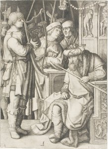 David hárfán játszik Saul előtt alkotó: Lucas van Leyden