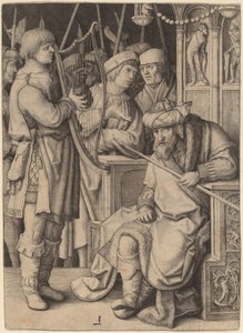 Dávid hárfán játszik Saul előtt alkotó: Lucas van Leyden