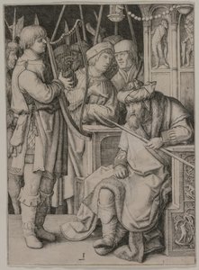 Dávid hárfán játszik Saul előtt alkotó: Lucas van Leyden