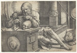 Szent Jeromos a dolgozószobájában alkotó: Lucas van Leyden