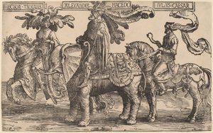 Trójai Hector, Macedón Sándor, Julius Caesar alkotó: Lucas van Leyden
