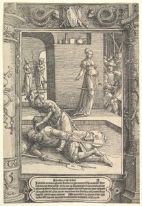Jael Killing Sisera, díszkeret, kb. 1517. alkotó: Lucas van Leyden