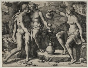 Lót és lányai, 1530. alkotó: Lucas van Leyden