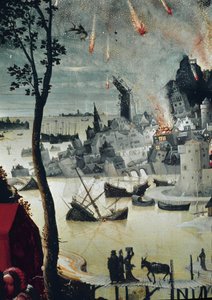 Lót és lányai, Szodoma pusztításának részlete (olaj, tábla, 1517 körül) alkotó: Lucas van Leyden