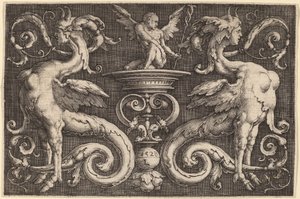 Dísz két szfinxszel és egy szárnyas emberrel alkotó: Lucas van Leyden