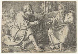 Pál és Péter egy tájban ülve alkotó: Lucas van Leyden