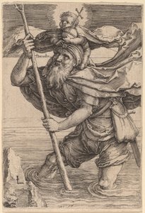 Szent Kristóf, aki hordozza a csecsemő Krisztust alkotó: Lucas van Leyden