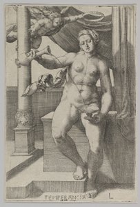 Temperance, Az erények sorozatból, 1530. alkotó: Lucas van Leyden