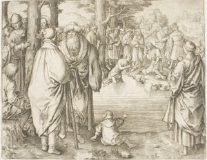 Krisztus megkeresztelkedése a Jordán folyóban alkotó: Lucas van Leyden