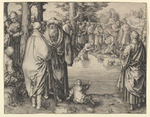 Krisztus megkeresztelkedése a Jordán folyóban, kb. 1510. alkotó: Lucas van Leyden