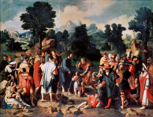 A jerikói vak ember gyógyulása, központi panel, 1531. alkotó: Lucas van Leyden