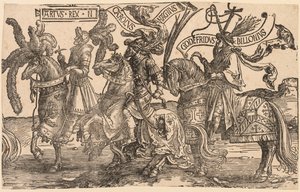 A kilenc hős: Arthur, Nagy Károly, Bouillon Godfrey, 1515-1517. alkotó: Lucas van Leyden