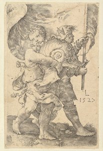 Két fiú sisakkal és szabványos, 1527. alkotó: Lucas van Leyden