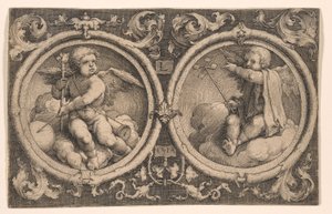 Két felhőkön ülő kupidó alkotó: Lucas van Leyden