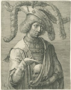 Fiatal férfi koponyával alkotó: Lucas van Leyden
