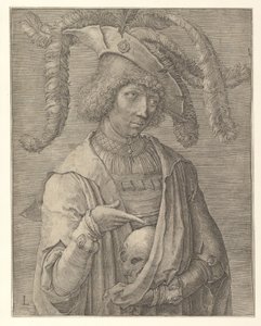 Fiatal férfi koponyával alkotó: Lucas van Leyden