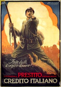 világháborús olasz propagandaplakát, amely háborús kötvényeket hirdet