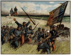 Első világháború (1914-1918): „” Charge à la baionette en septembre 1914”” Lucien Hector (Lucien-Hector) Jonas (1880-1947) festménye, 1914 Párizs. A két világháború múzeuma