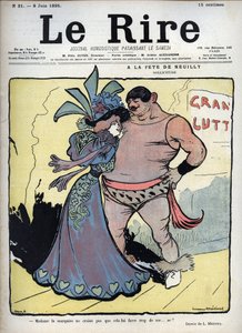 Neuilly ünnepén: gondoskodás - egy elegánsan öltözött nő beszélget Lucien Marie Francois Metivet (1863-1930) rajzbirkózójával - június 8-i nevetés alkotó: Lucien Metivet