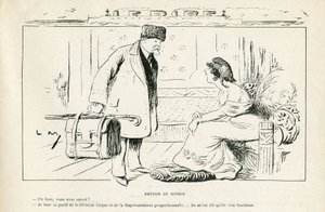 Illusztráció: Le Rire, 24/08/24 - Visszatérés Oroszországból - Antiklerikalizmus, Oroszország, köztársasági elnök, Kalapok, Hivatalos látogatás - Marianne, Poincare Raymond (metszet) alkotó: Lucien Metivet