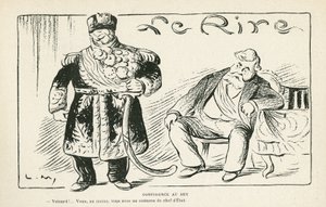 Illusztráció: Le Rire, 27/07/27 - Confidence au bey - Gyarmatosítás - Fallieres Armand (1813-1941), Naceur Bey (Mohamed el-Naceur Bey) (1855-1922) (metszet) alkotó: Lucien Metivet