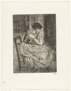 Fiatal nő ül a kandalló mellett alkotó: Lucien Pissarro