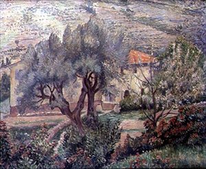 Orovida táj, a cseresznyefa (olaj, vászon) alkotó: Lucien Pissarro