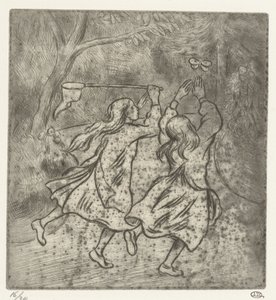 Két lány pillangókat fogni alkotó: Lucien Pissarro