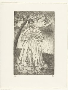 Nő ventilátorral alkotó: Lucien Pissarro